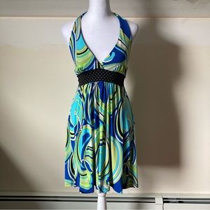 Zio Y2K Blue Multicolored Halter Dress size Medium